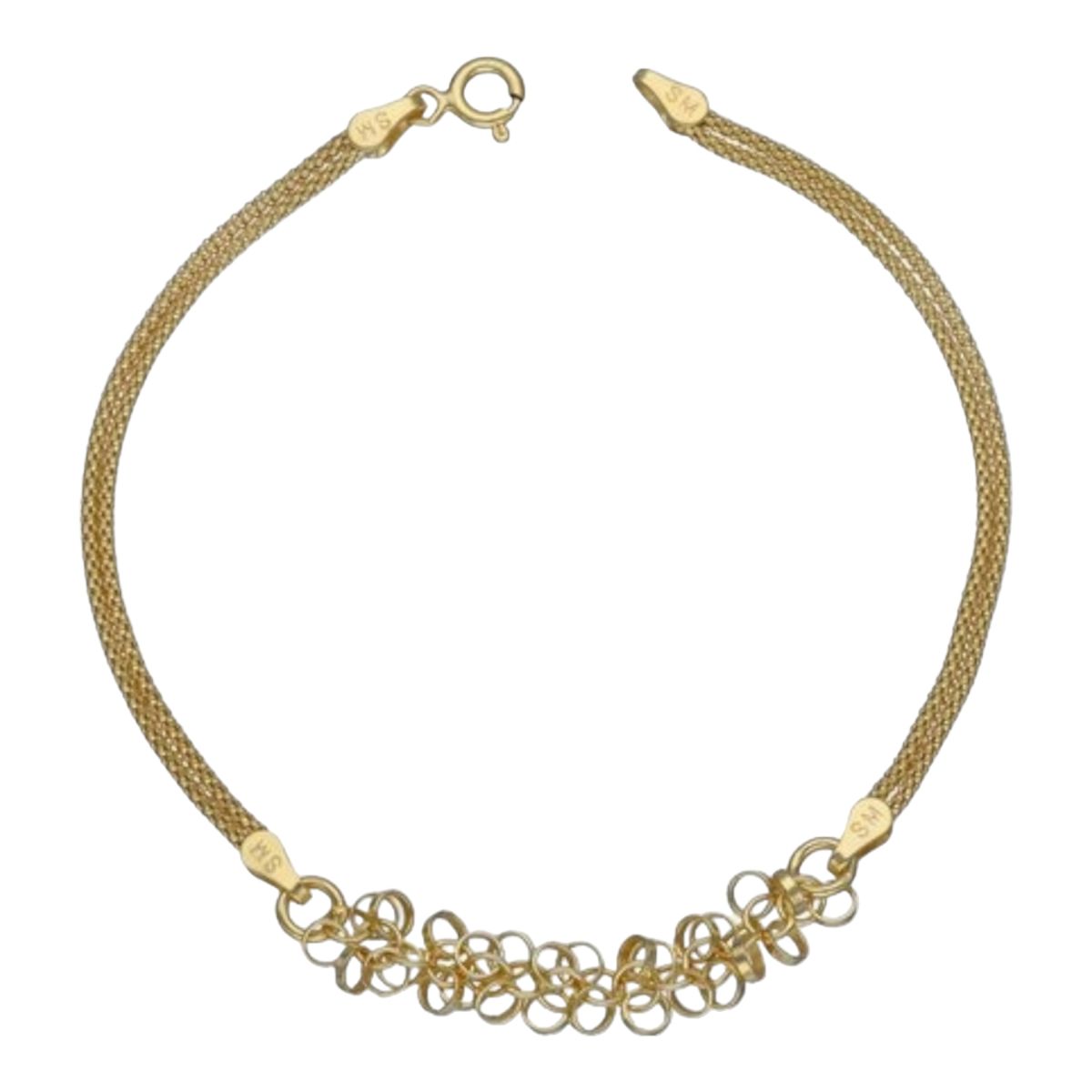 GENERICO - Pulsera espuma doble circulos de plata 925 bañada en oro de 18 k