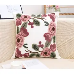 GENERICO - FUNDA BORDADA 45 CM X 45 CM FLOR ROSA