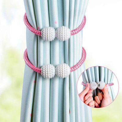 Imagen 2 del producto Sujetadores de cortinas 2 unidades unicolor rosa borla IMANTADA