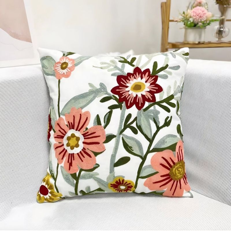 GENERICO - FUNDA BORDADA  45 CM X 45 CM FLORAL ROSADO