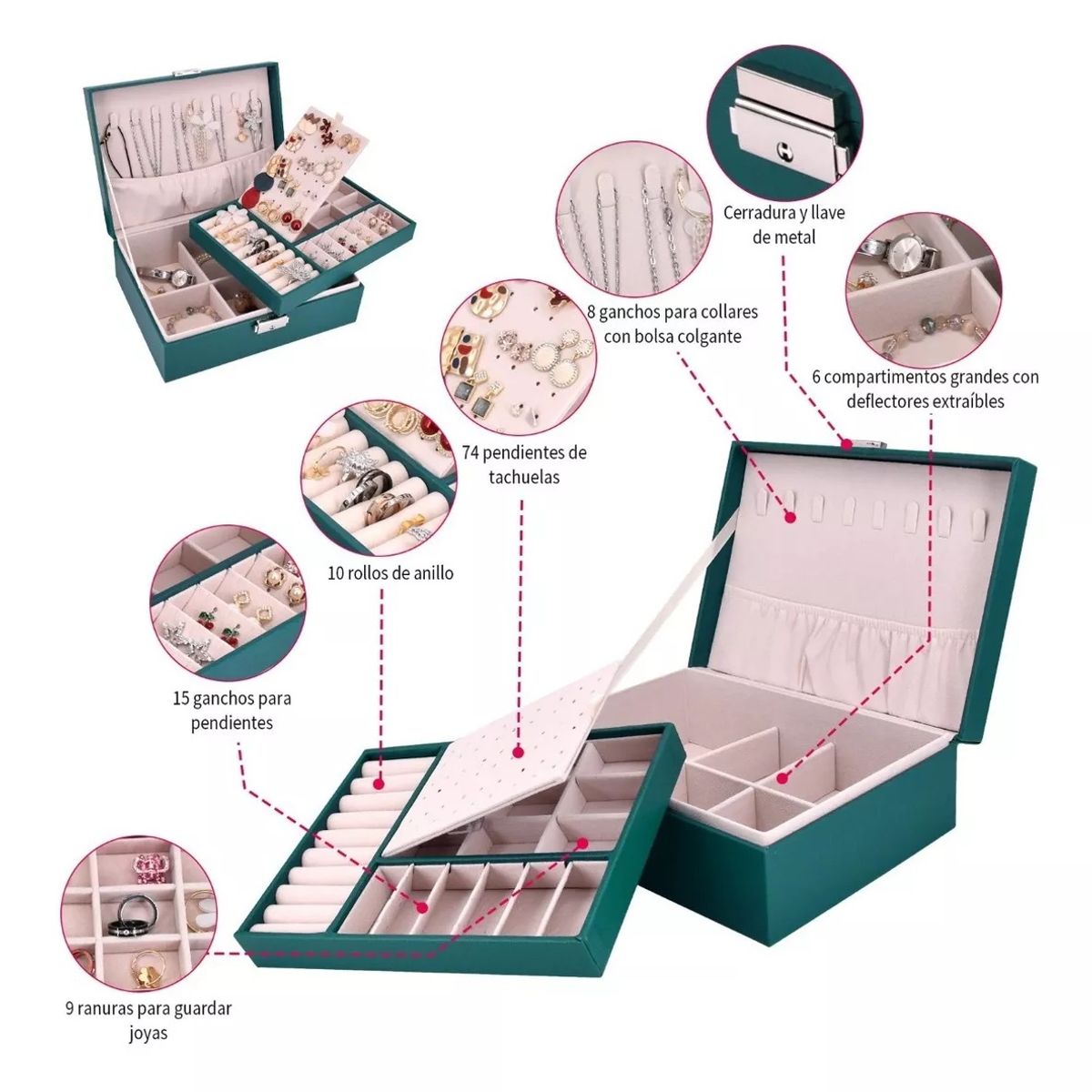 GENERICO - Maletin Joyero Organizador De Joyas Verde
