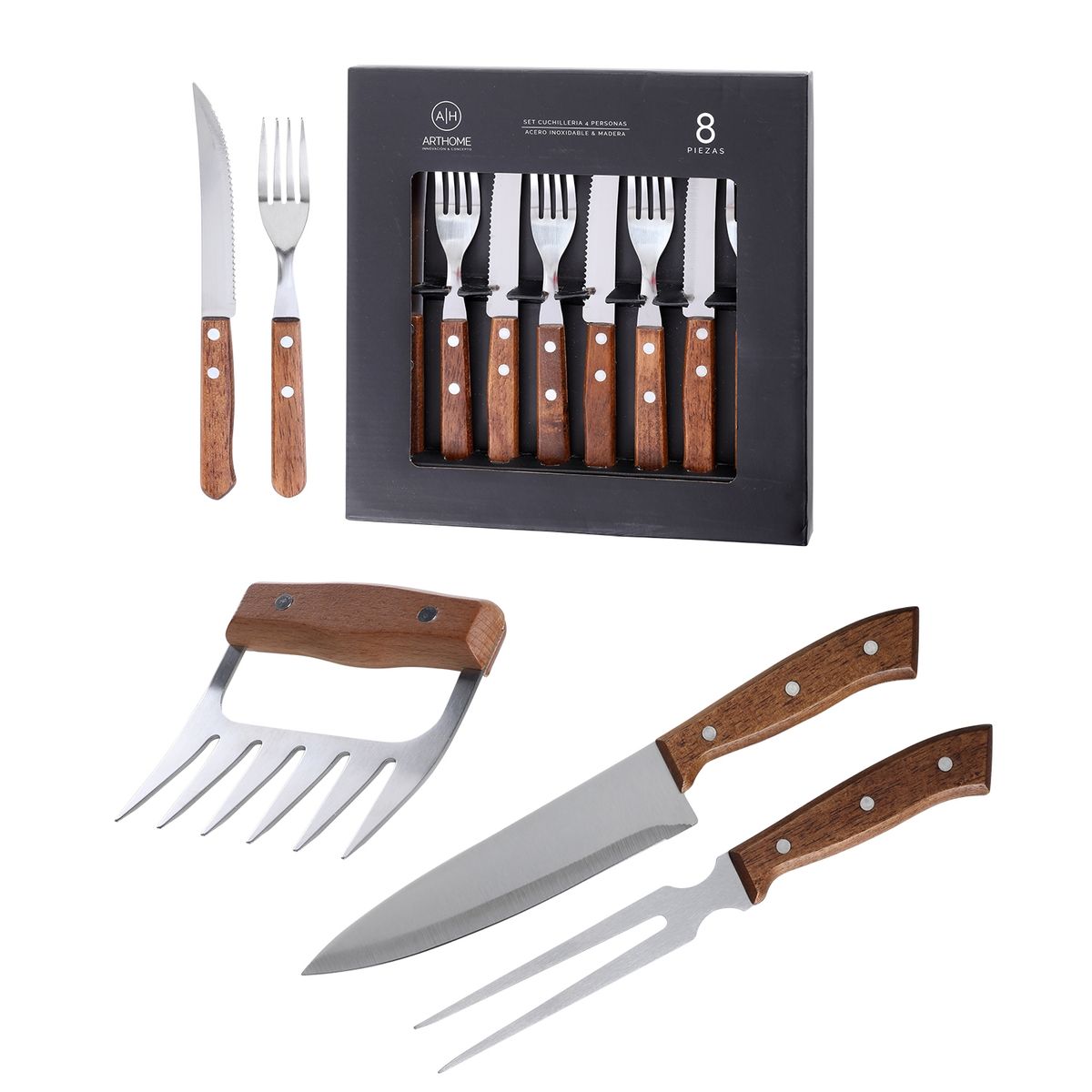 GENERICO - Set Parrilla 11 Piezas Acero Inoxidable Arthome PAR13