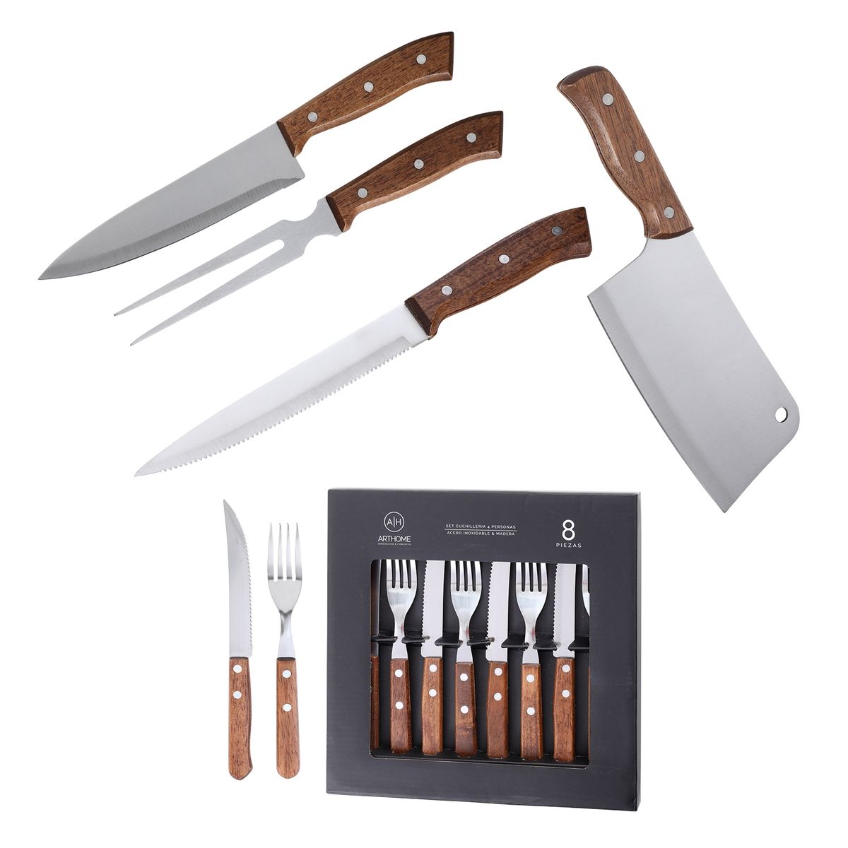 ARTHOME - Set Parrilla 12 Piezas Acero Inoxidable Arthome PAR17