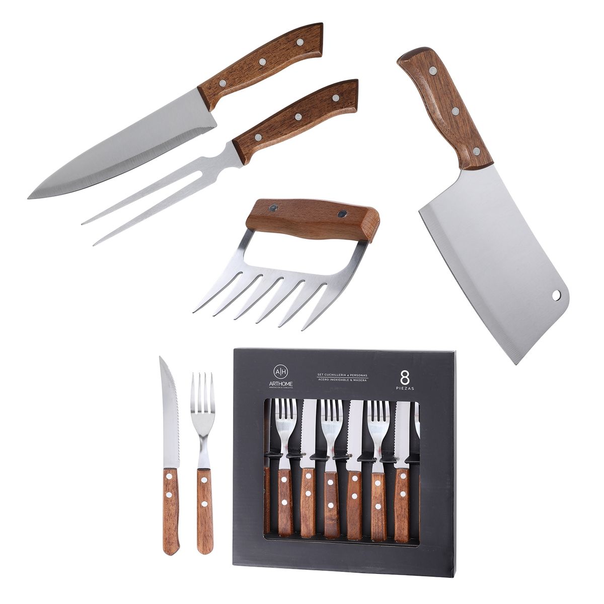 ARTHOME - Set Parrilla 12 Piezas Acero Inoxidable Arthome PAR19