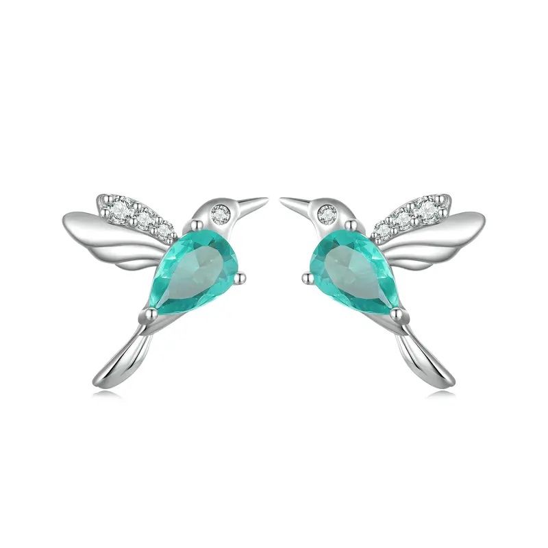 LA GARZA - Aros Mujer Plata Colibri Circon Verde.-