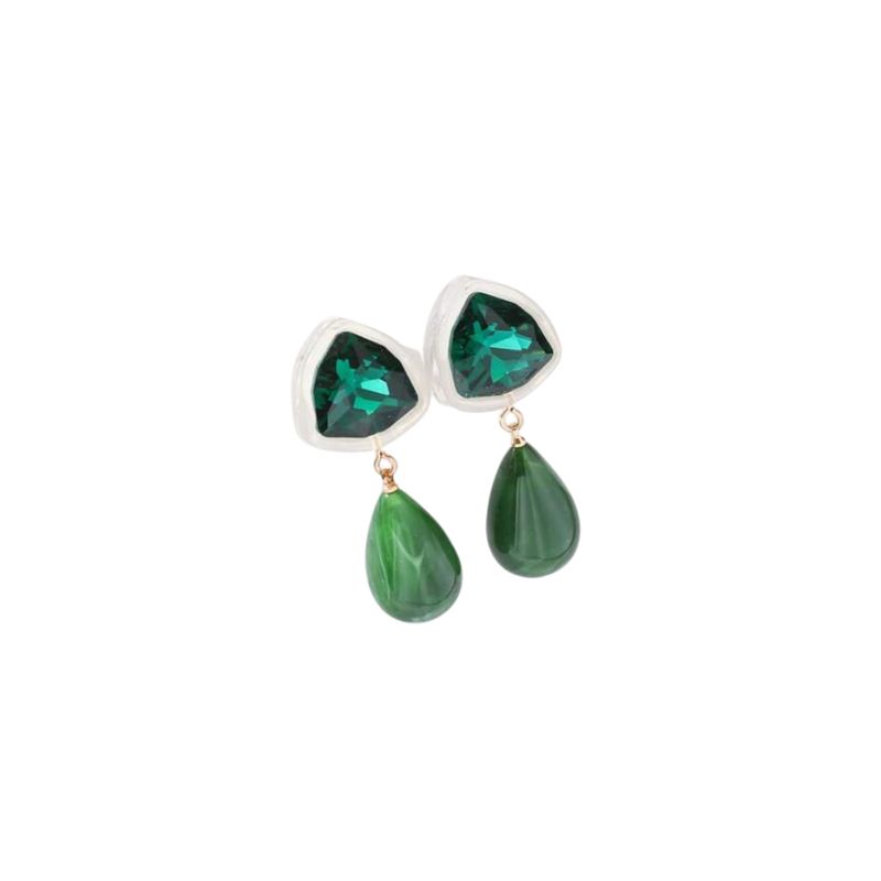 GENERICO - Pendientes vintage de resina verde piedra preciosa de lágrima