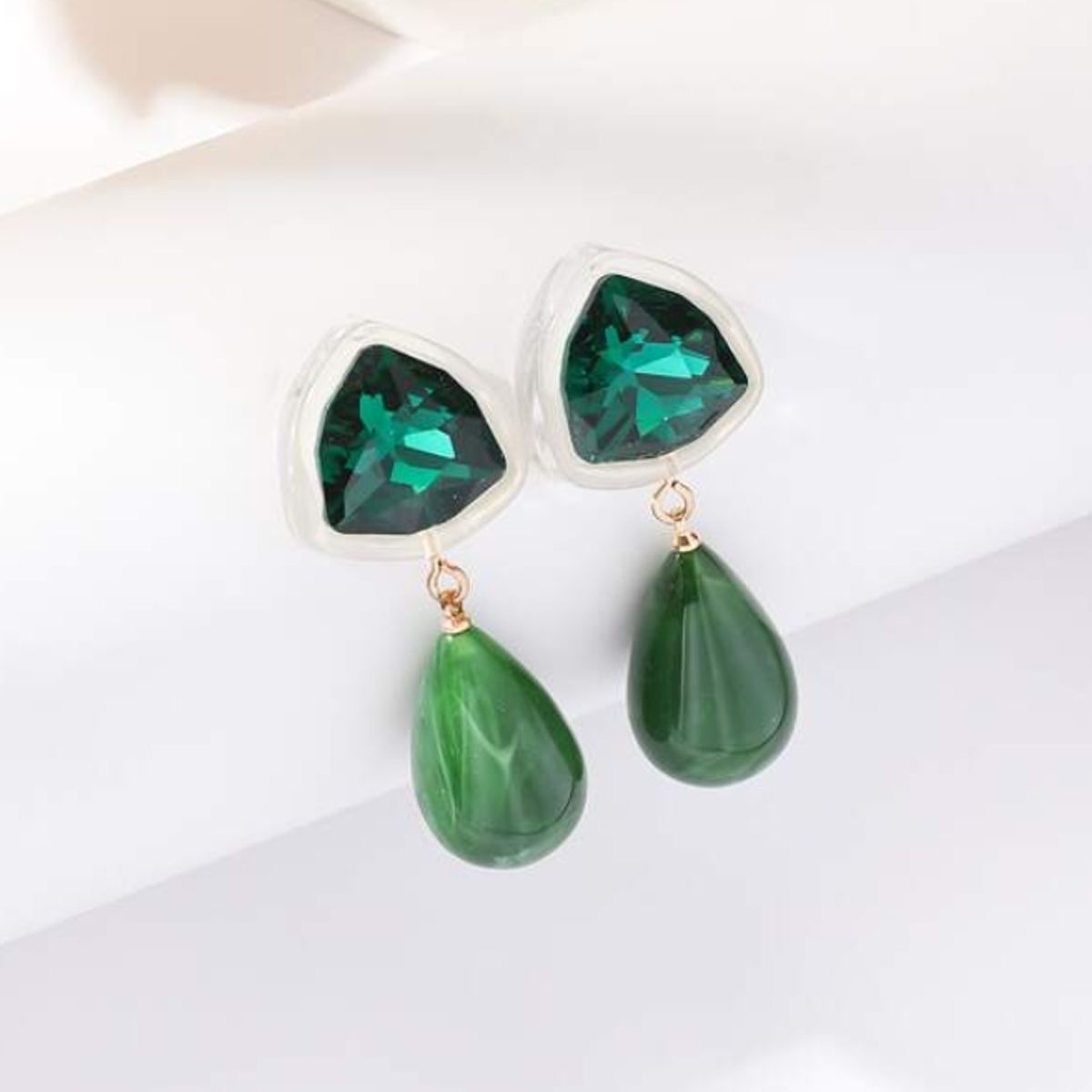 GENERICO - Pendientes vintage de resina verde piedra preciosa de lágrima