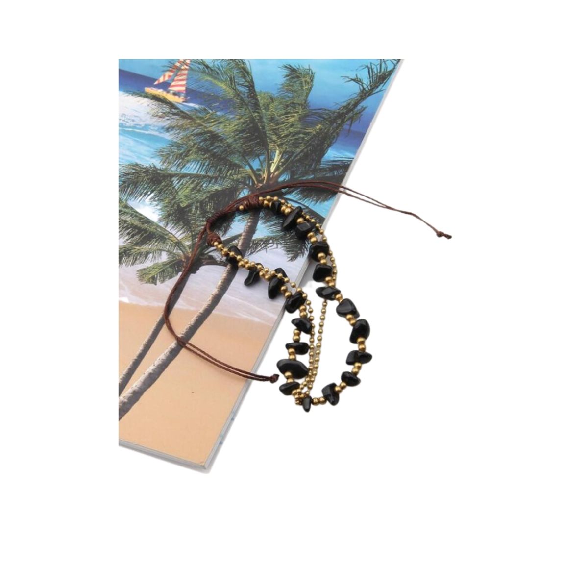 GENERICO - Pulsera tobillera natural negro con cuenta con piedra estilo de playa