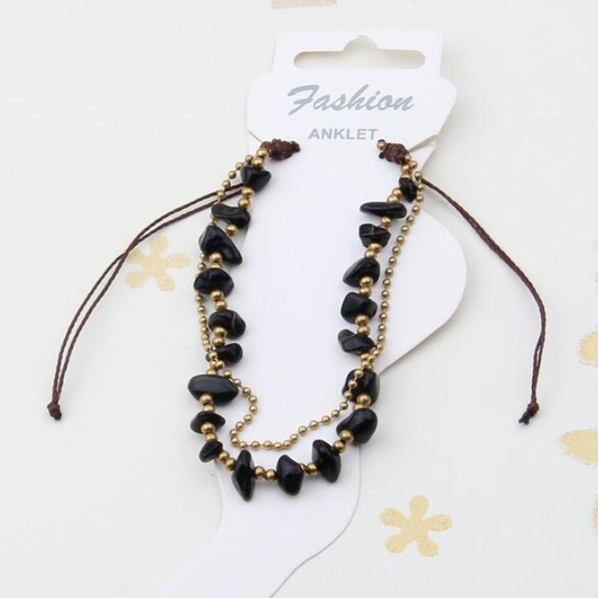 GENERICO - Pulsera tobillera natural negro con cuenta con piedra estilo de playa