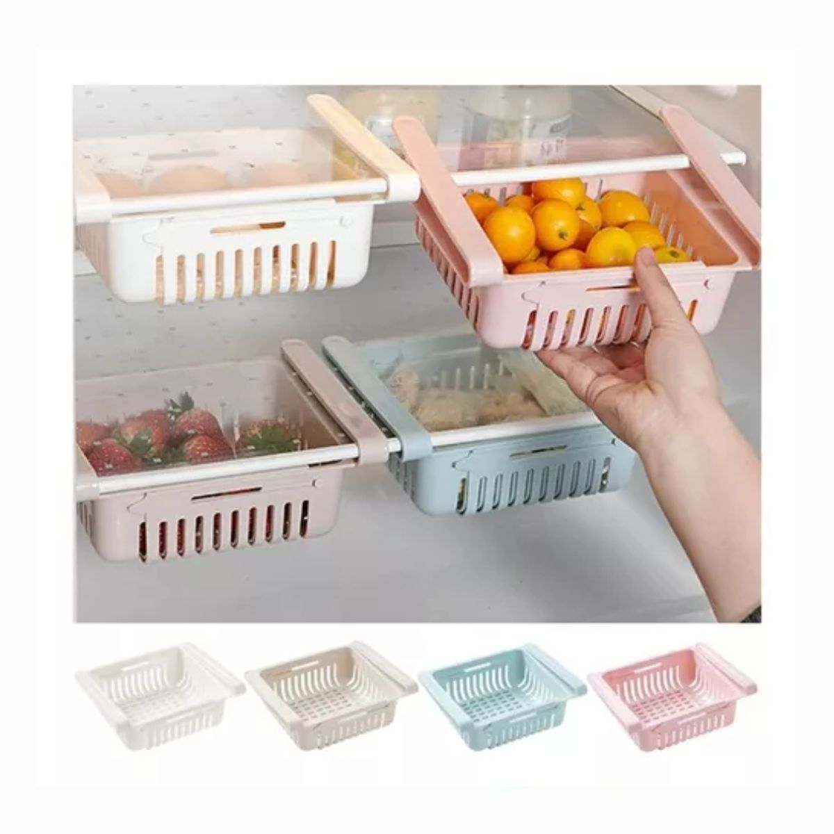 GENERICO - Organizador Retráctil Para Nevera Con Cajón Extraíble Cocina rosa