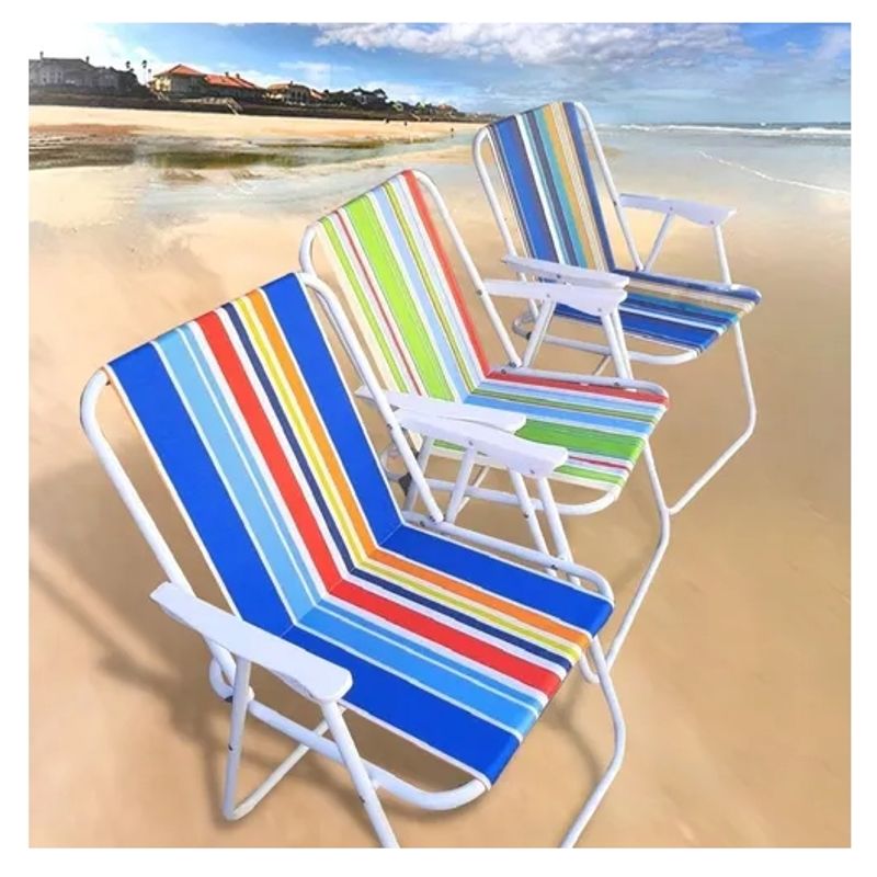 GENERICO - Set De 3 Sillas De Playa Con Apoyabrazos Plegable Vacaciones Verano