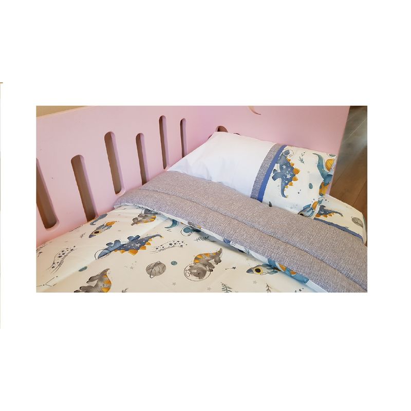 GENERICO - Set cuna Colecho 90x55 cm - Dinosaurio espacial - Gris jaspeado