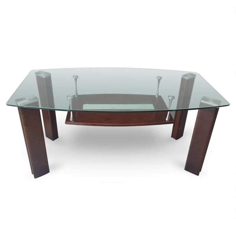 GENERICO - Mesa De Centro Rectangular de 2 Niveles Madera y Vidrio Templado