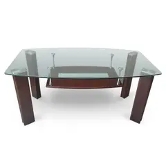 GENERICO - Mesa De Centro Rectangular de 2 Niveles Madera y Vidrio Templado