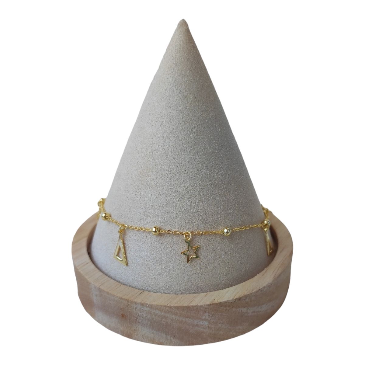 GENERICO - Tobillera triángulos estrellas de plata 925 bañada en oro de 18 k