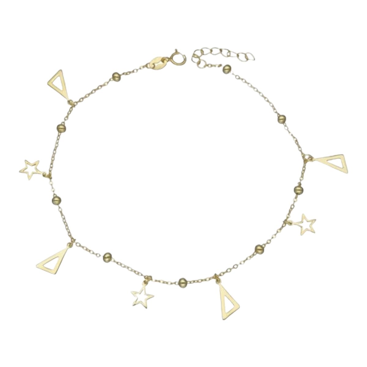 GENERICO - Tobillera triángulos estrellas de plata 925 bañada en oro de 18 k
