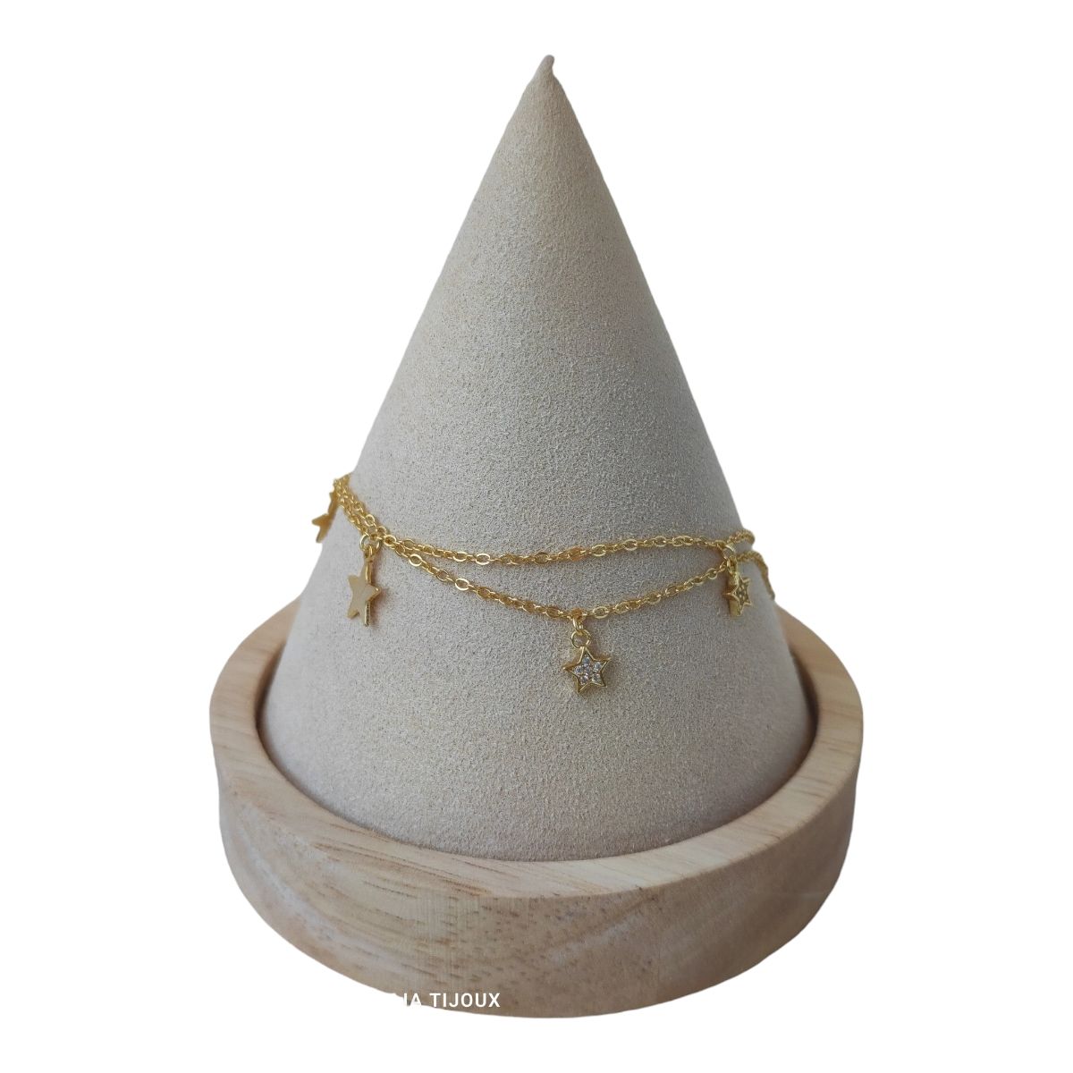 GENERICO - Tobillera doble estrellas circones de plata 925 bañada en oro 18 k