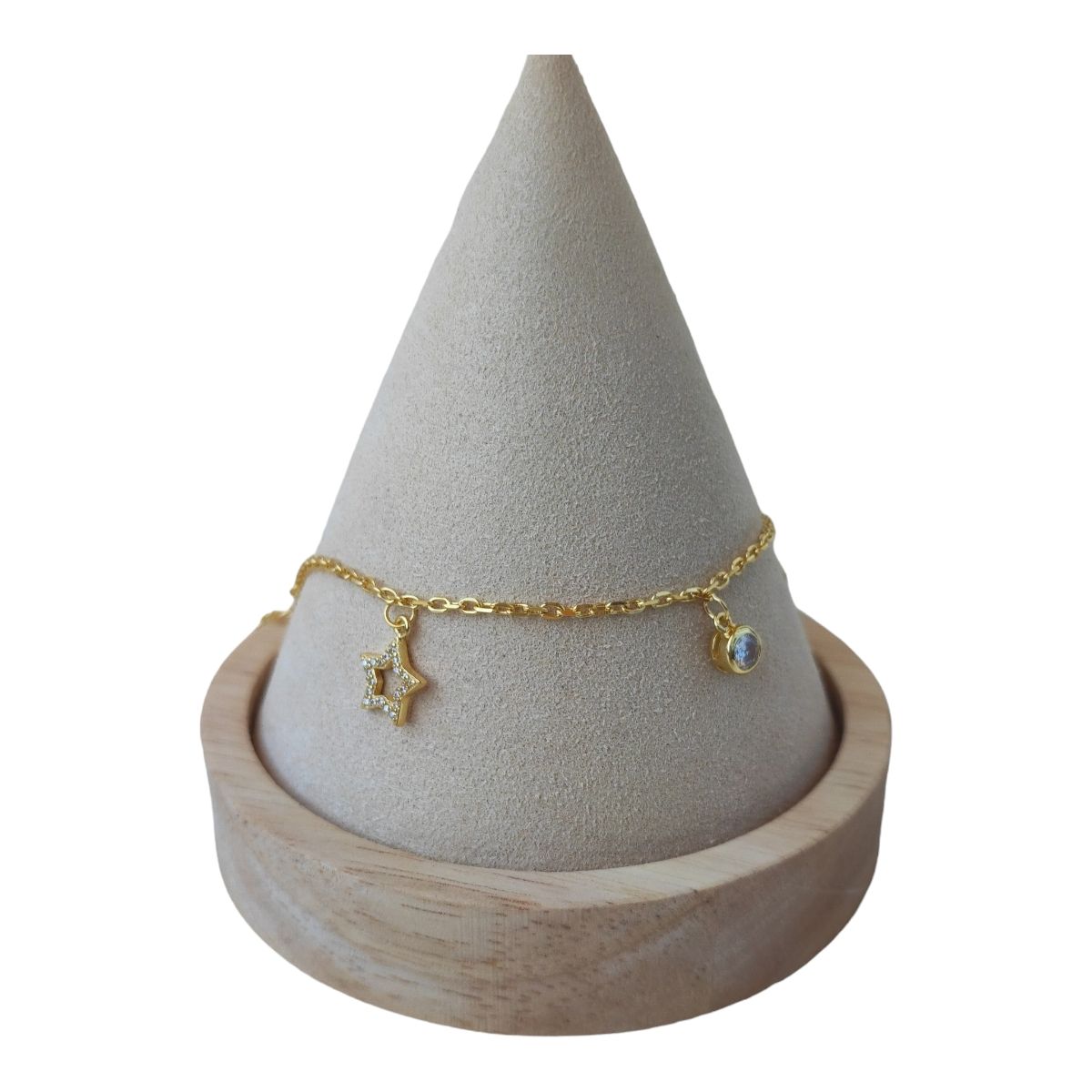 GENERICO - Tobillera estrellas circones de plata 925 bañada en oro 18 k