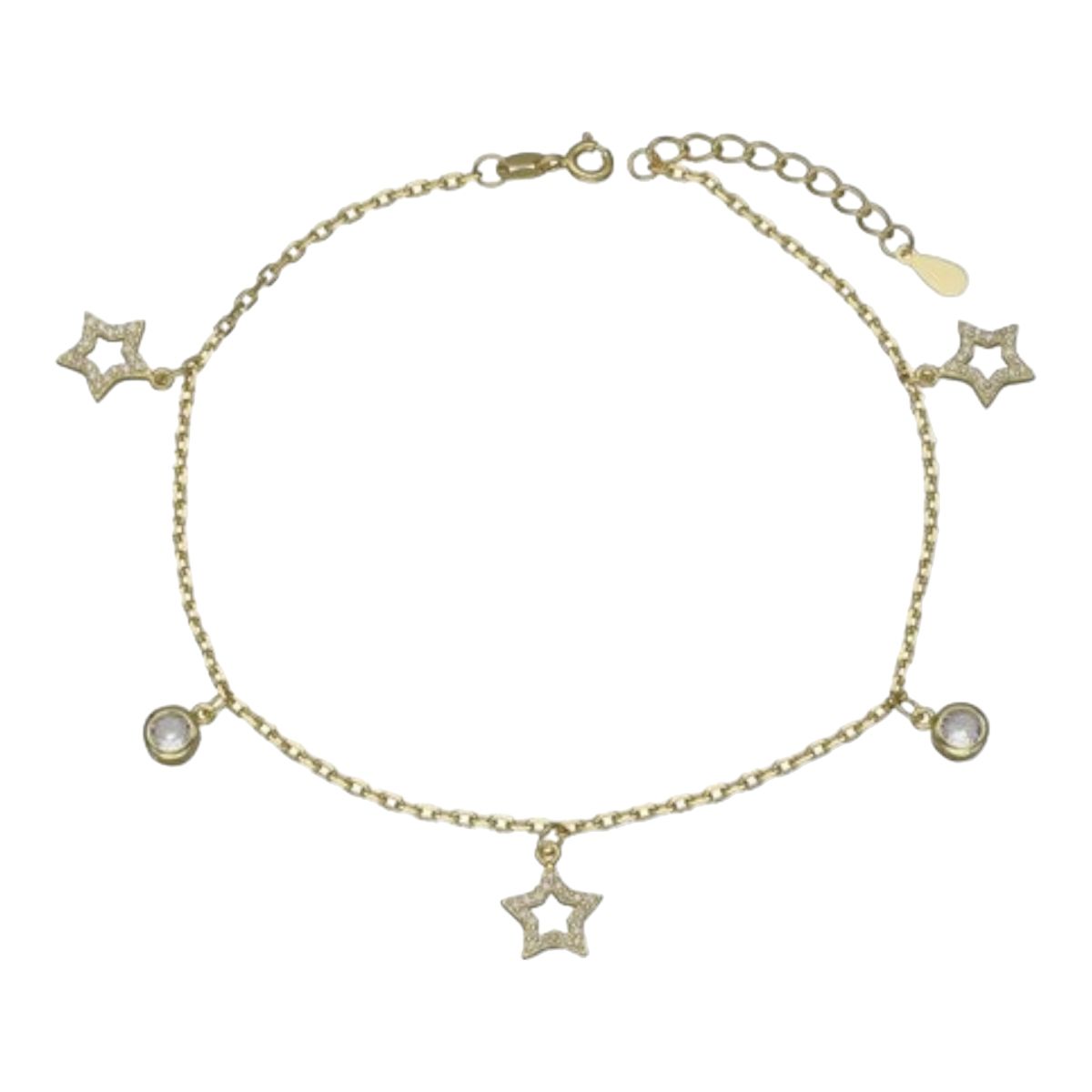 GENERICO - Tobillera estrellas circones de plata 925 bañada en oro 18 k