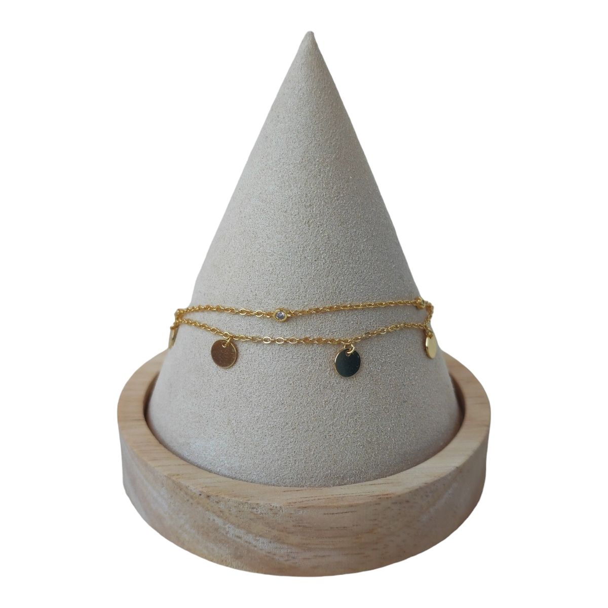 GENERICO - Tobillera doble circulos circones de plata 925 bañada en oro de 18 k