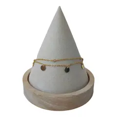 GENERICO - Tobillera doble circulos circones de plata 925 bañada en oro de 18 k