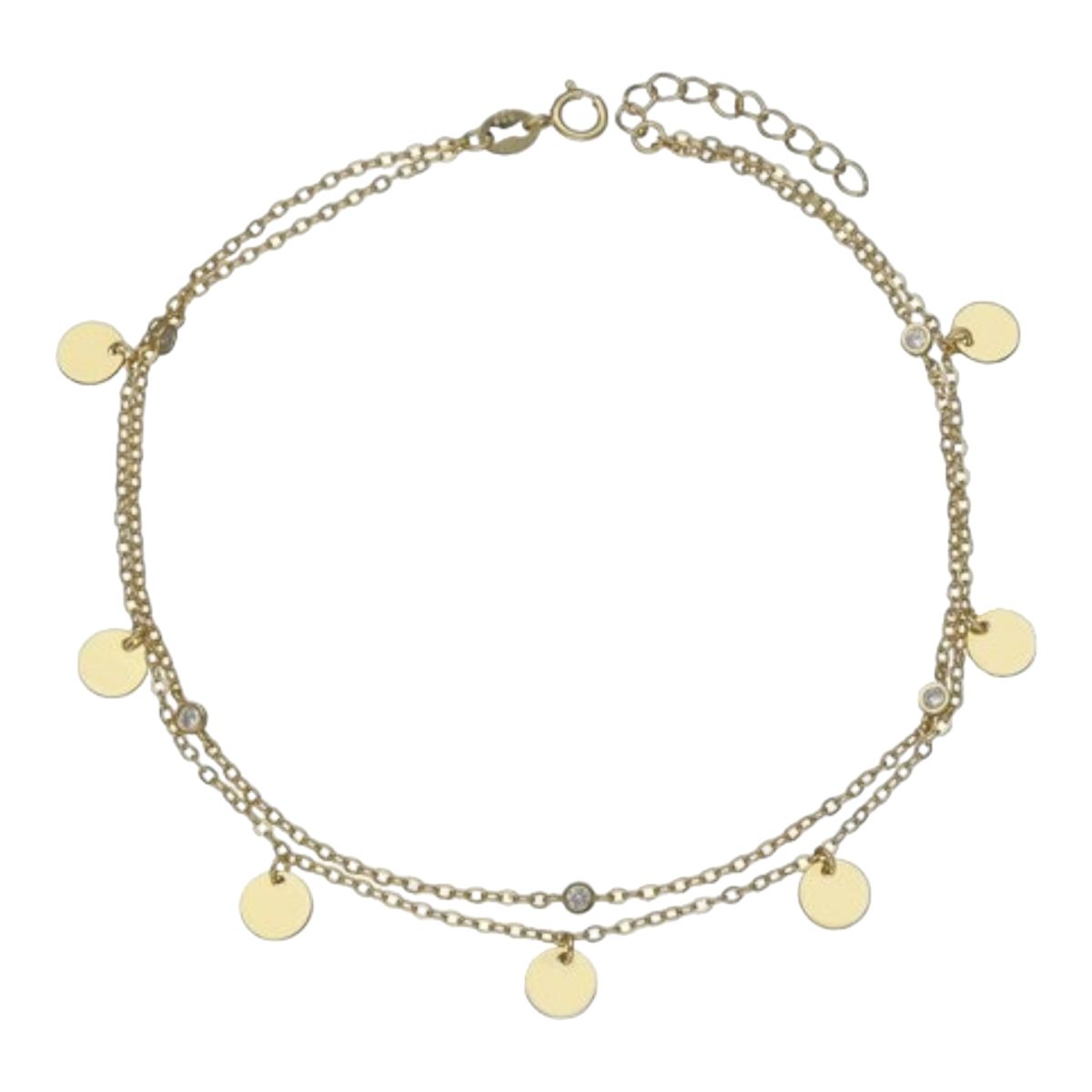 GENERICO - Tobillera doble circulos circones de plata 925 bañada en oro de 18 k