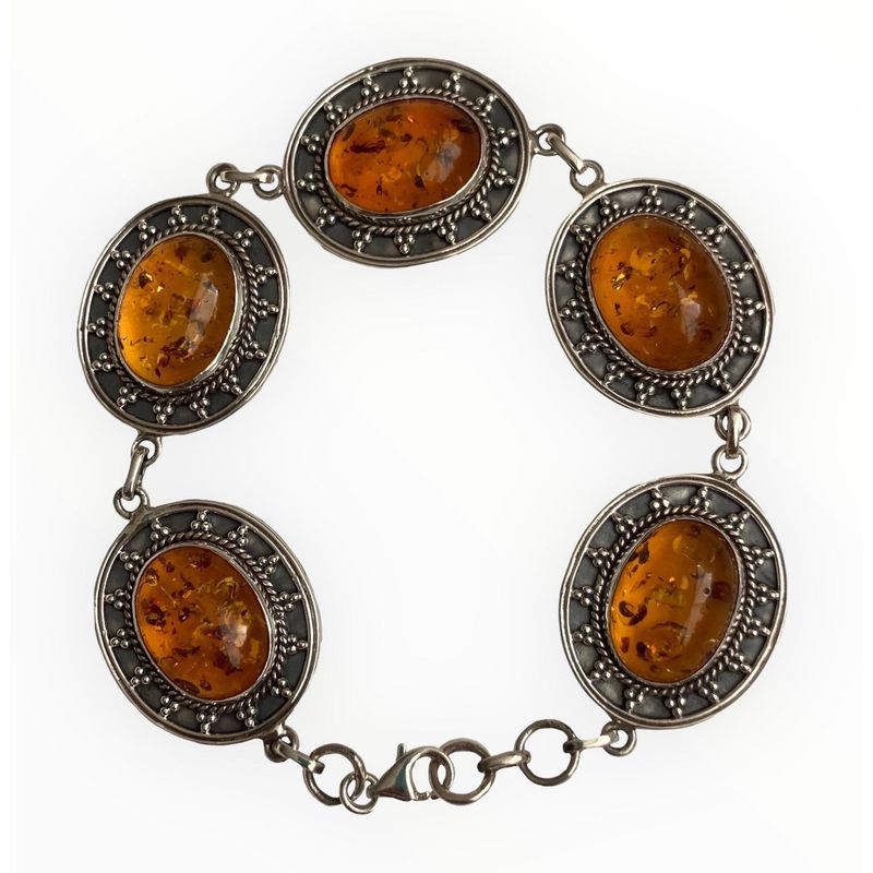 TAETHAI - Pulsera plata envejecida 925 y Ámbar