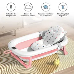 VIDITA - Tina Bebe Baera Plegable con Termometro y Cojin Bao Rosado