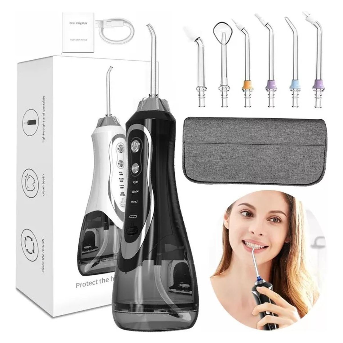 EVERSO - Irrigador Bucal Waterpiks Limpiador Dental Recargable Portatil Higiene
