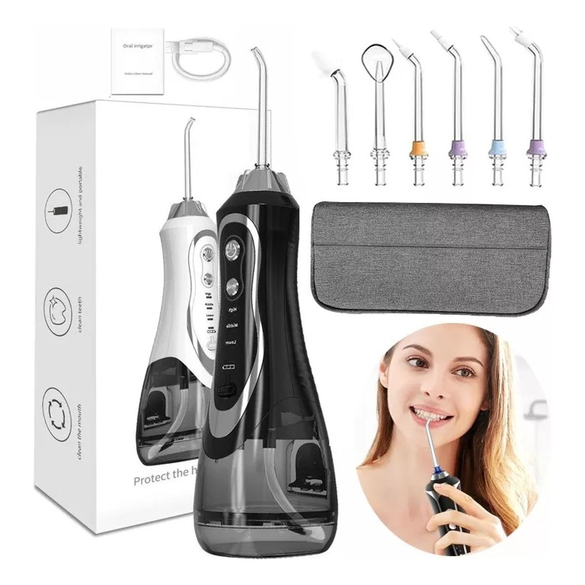 EVERSO - Irrigador Bucal Waterpiks Limpiador Dental Recargable Portatil Higiene