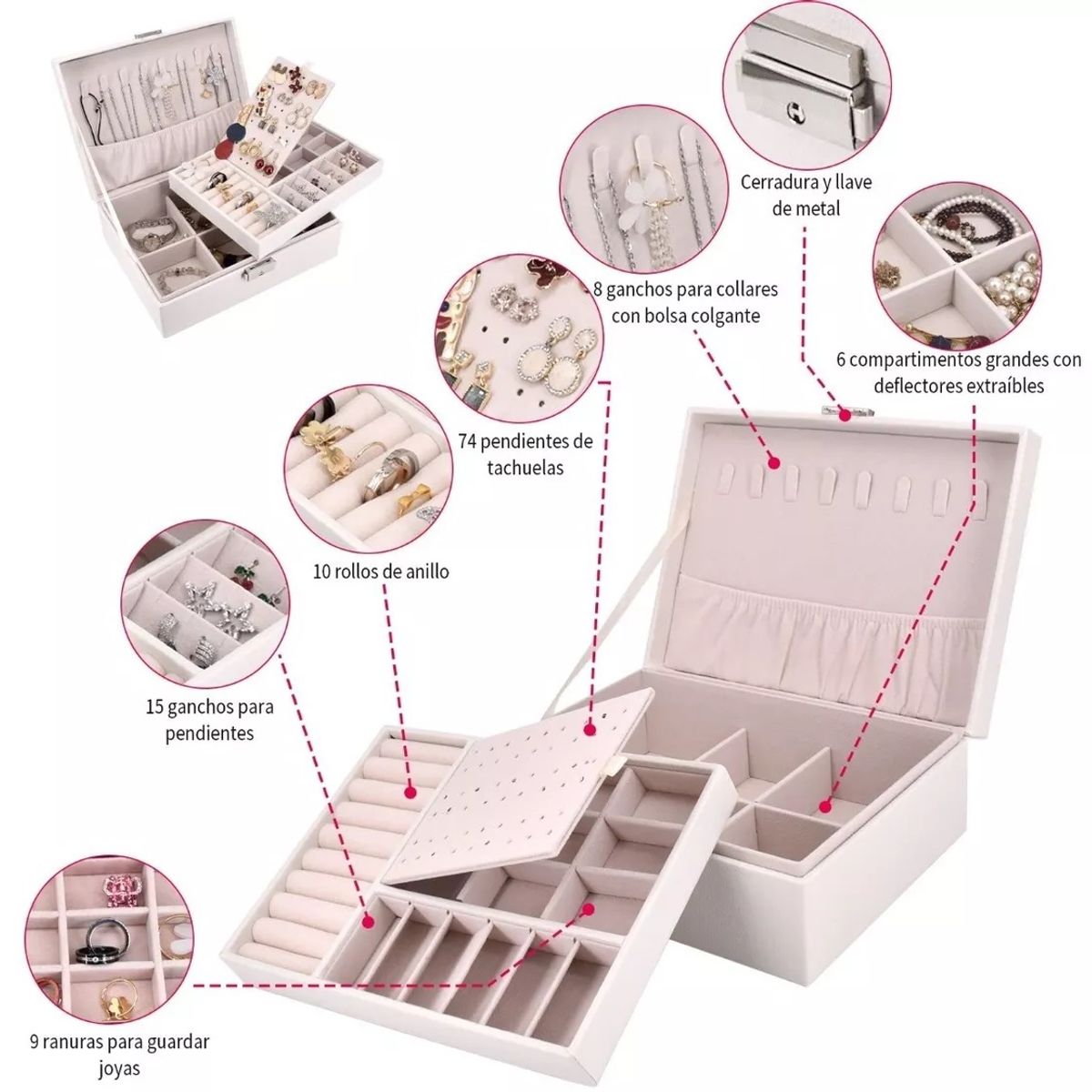 GENERICO - Maletin Joyero Organizador De Joyas blanco