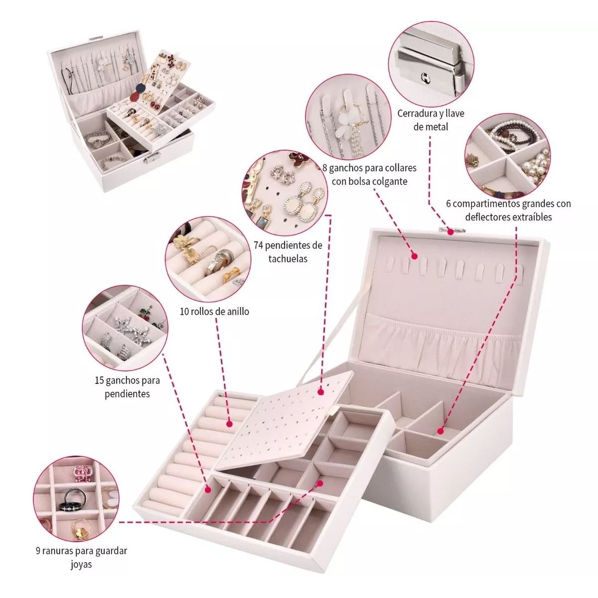 GENERICO - Maletin Joyero Organizador De Joyas blanco