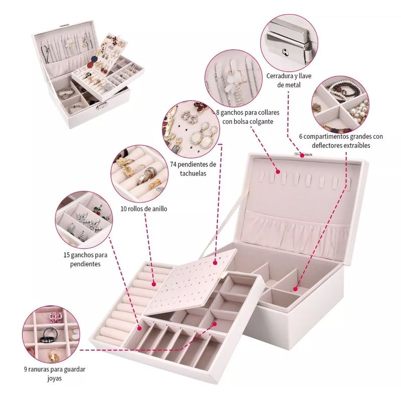 GENERICO - Maletin Joyero Organizador De Joyas blanco