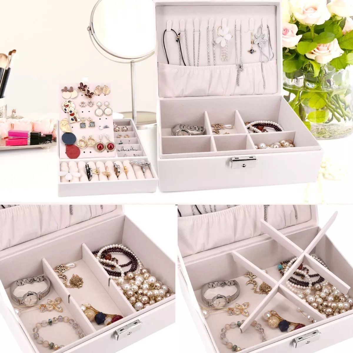 GENERICO - Maletin Joyero Organizador De Joyas blanco