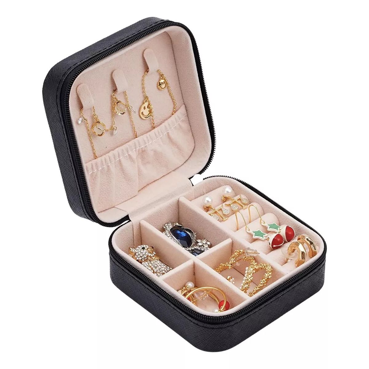 GENERICO - Organizador De Joyas Joyero De Cuerina Collar Anillos negro