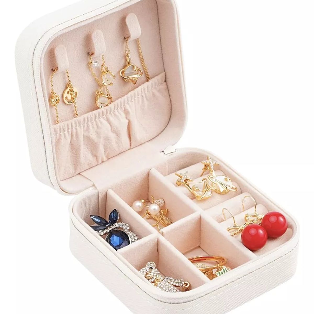 GENERICO - Organizador De Joyas Joyero De Cuerina Collar Anillos blanco