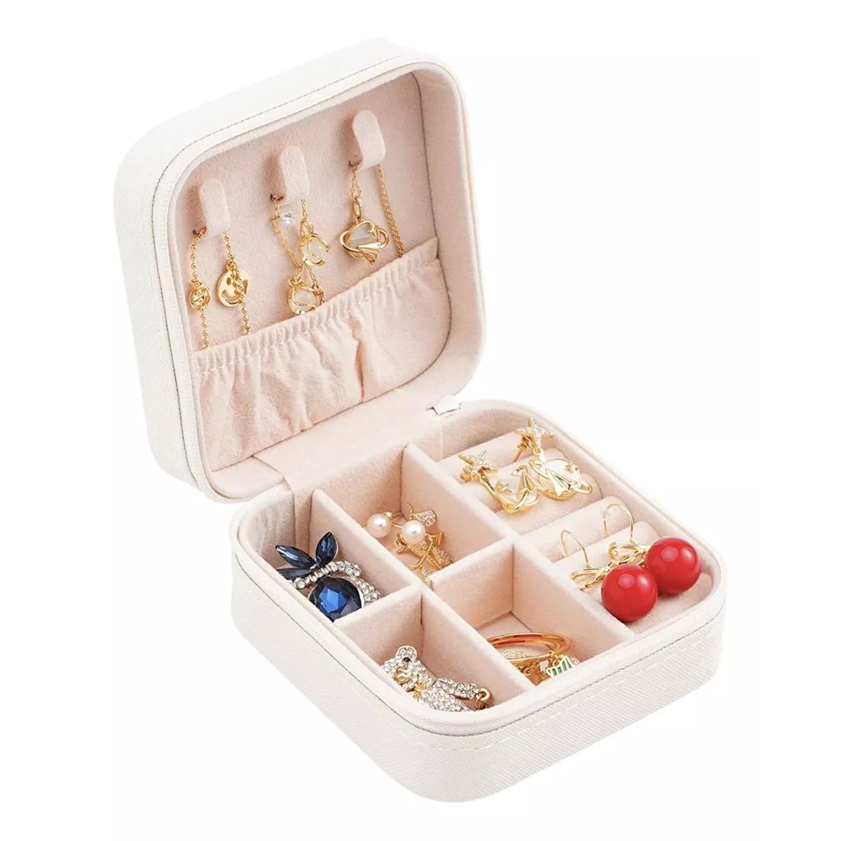 GENERICO - Organizador De Joyas Joyero De Cuerina Collar Anillos blanco