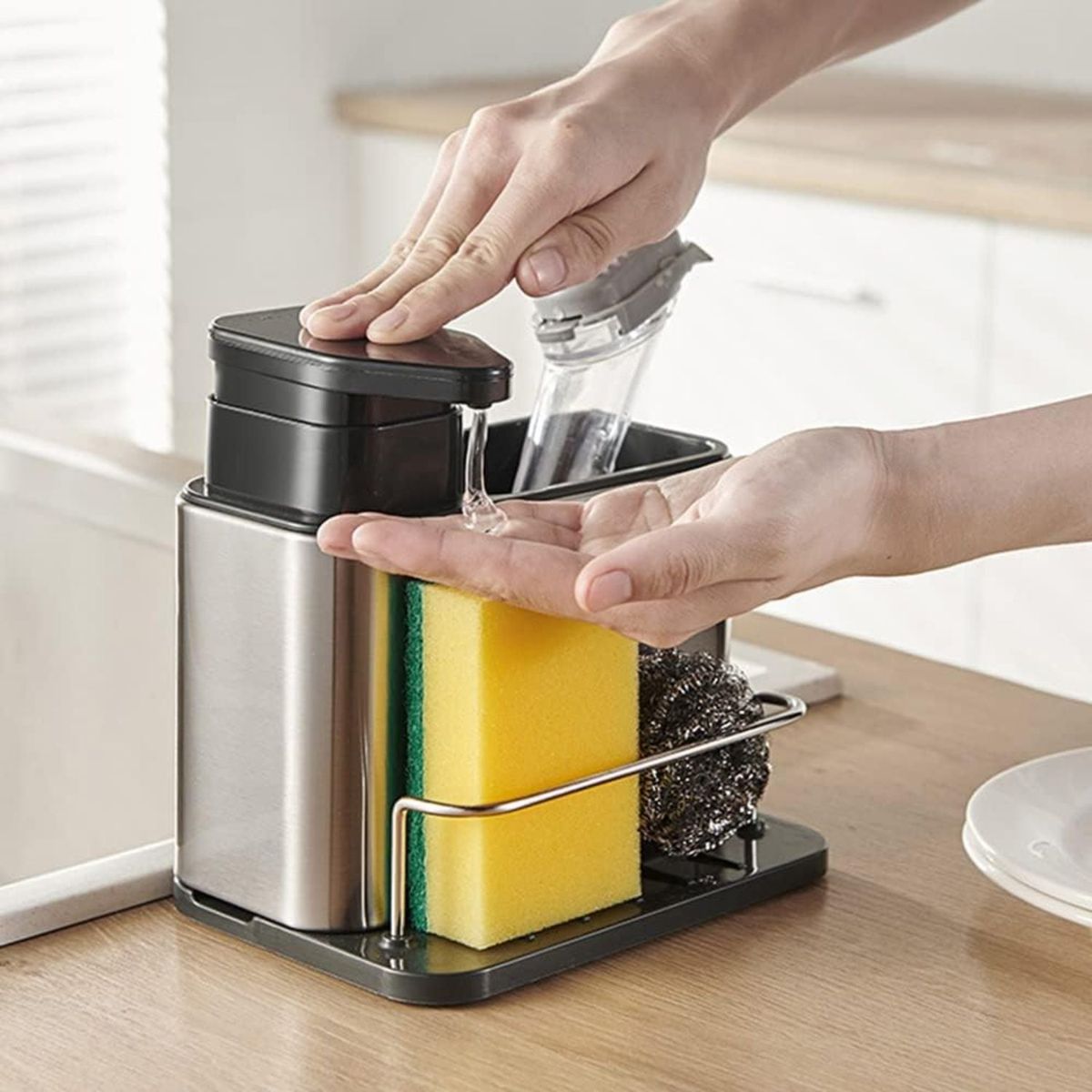 SANTU HOME & DECO - Dispensador De Jabón Lavalozas Con Organizador Y Soporte