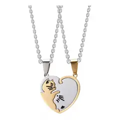 GENERICO - Collar De Pareja De Acero Inoxidable Love Cat blanco y dorado