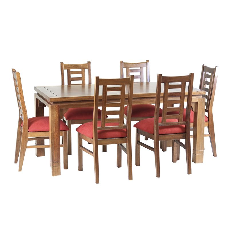 MUEBLES AMERICA - Comedor Nacional Leyda 6 sillas Color Nogal Tapiz Terracota