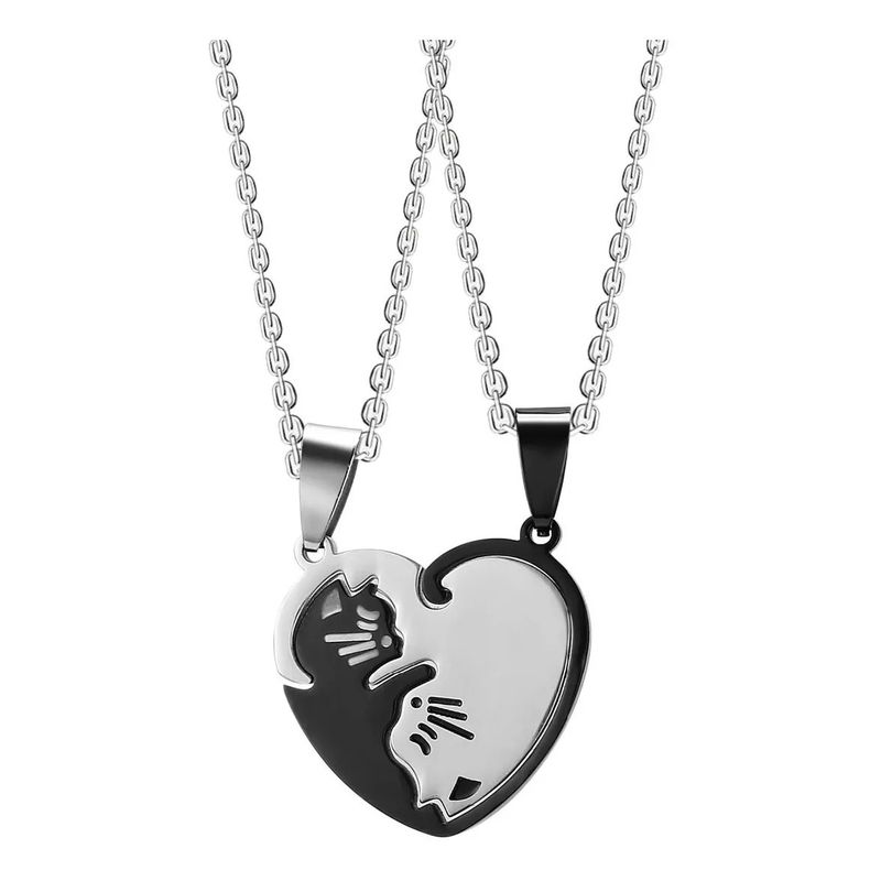 GENERICO - Collar De Pareja De Acero Inoxidable Love Cat blanco y negro