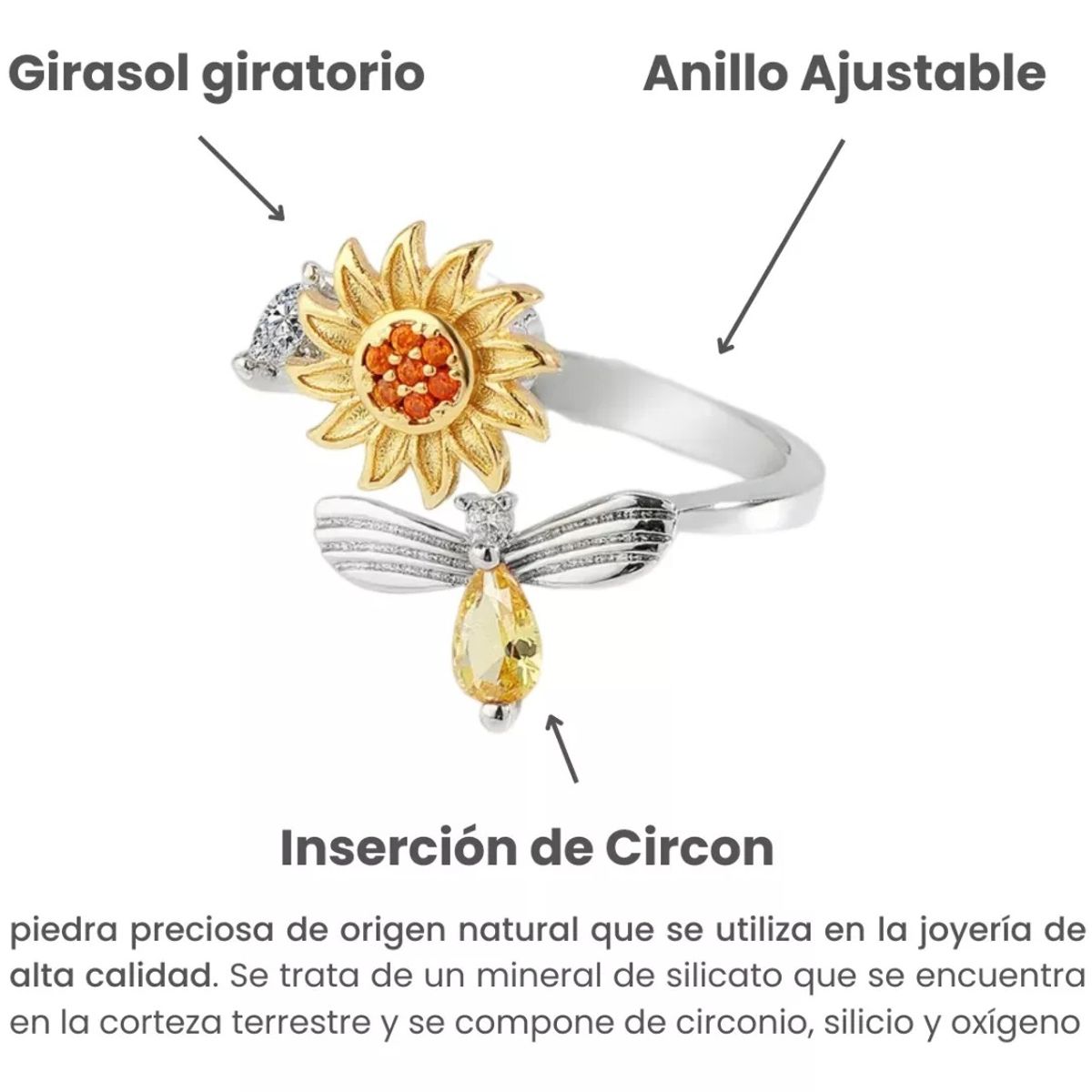 GENERICO - Anillo Antiestrés Tik Tok Flor Girasol Giratorio Ajustable