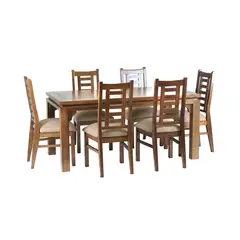 MUEBLES AMERICA - Comedor Naciona Leyda 6 sillas Color Nogal Tapiz Canela