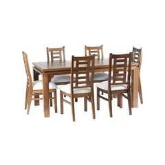 MUEBLES AMERICA - Comedor Nacional Leyda 6 sillas Color Nogal Tapiz Crudo