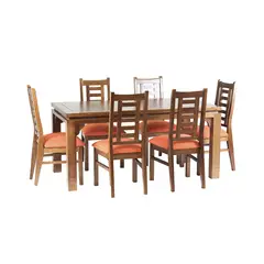 MUEBLES AMERICA - Comedor Nacional Leyda 6 sillas Color Nogal Tapiz Naranjo
