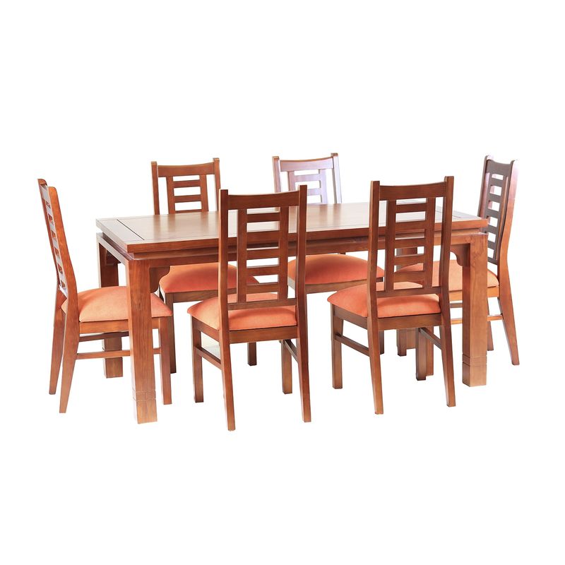 MUEBLES AMERICA - Comedor Nacional Leyda 6 sillas Color Raulí Tapiz Naranjo