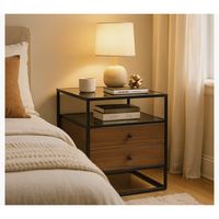 Velador Vanguardia 2 Cajones 50*40*53cm Repisa Vidrio