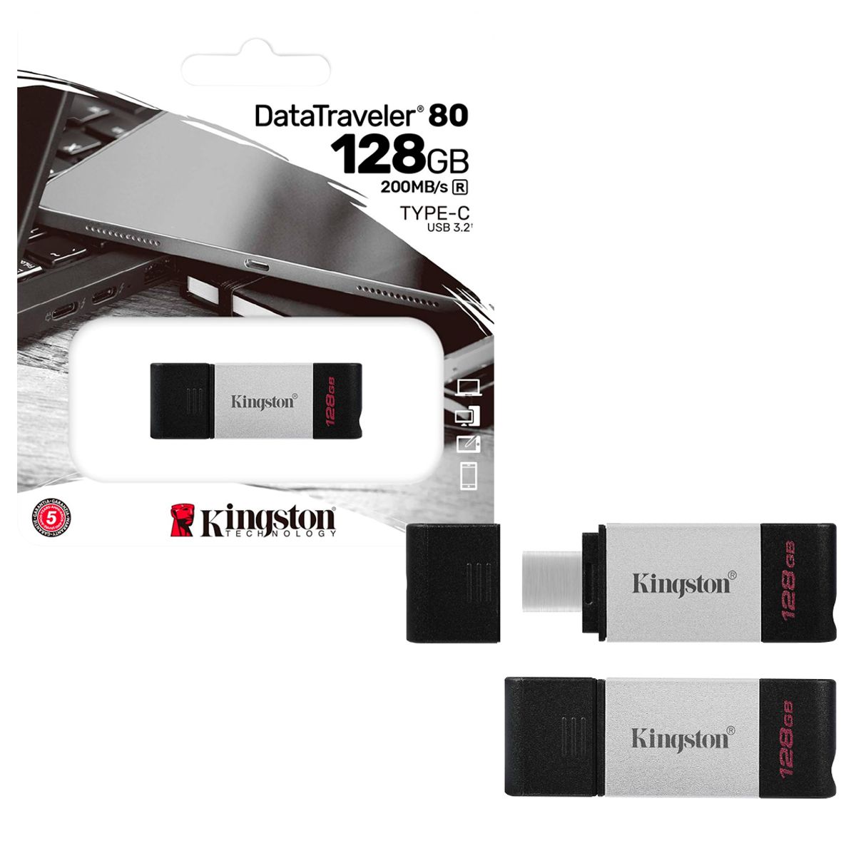 KINGSTON - Pendrive USB-C 3.2 128GB Kingston DataTraveler80 200MB/s