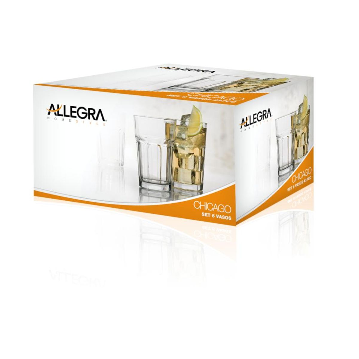 ALLEGRA - Set De 6 Vasos Altos de Vidrio 437ml Chicago Allegra