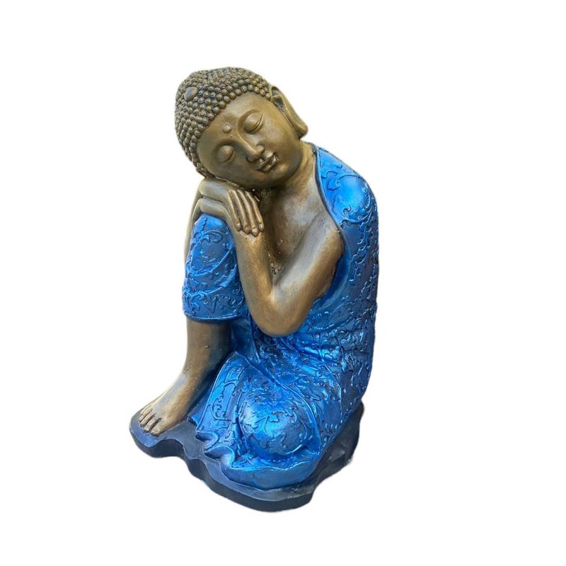 SAT NAM INSPIRES - Figura Buda Durmiente Flor Loto Gold /Blue 38 cm